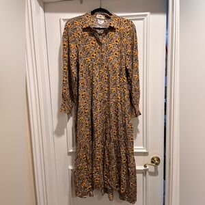 NATURAL LIFE Floral Long Sleeve Dress - Yellow and Black